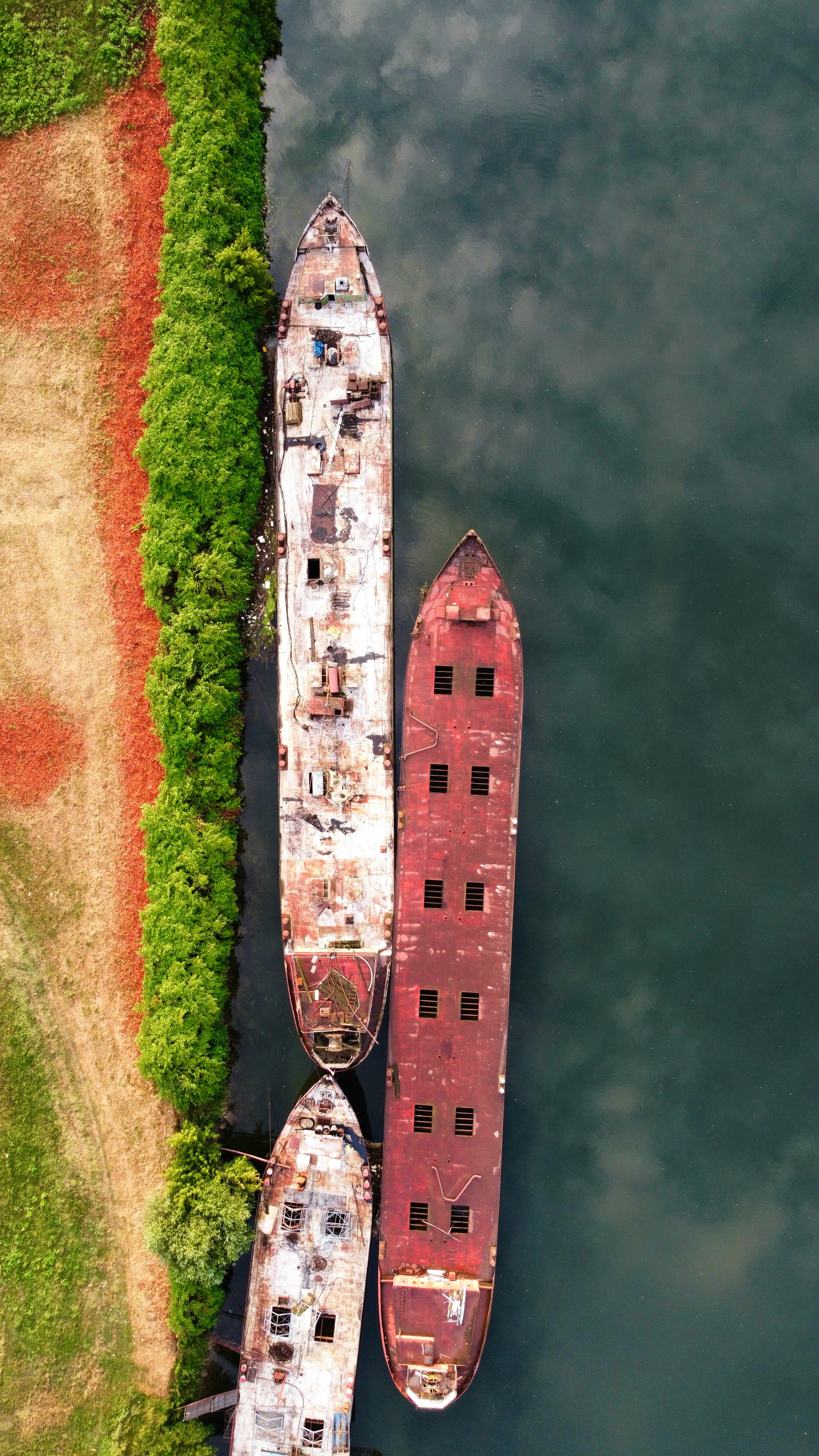 Aerial view of vessels at recycling yard
