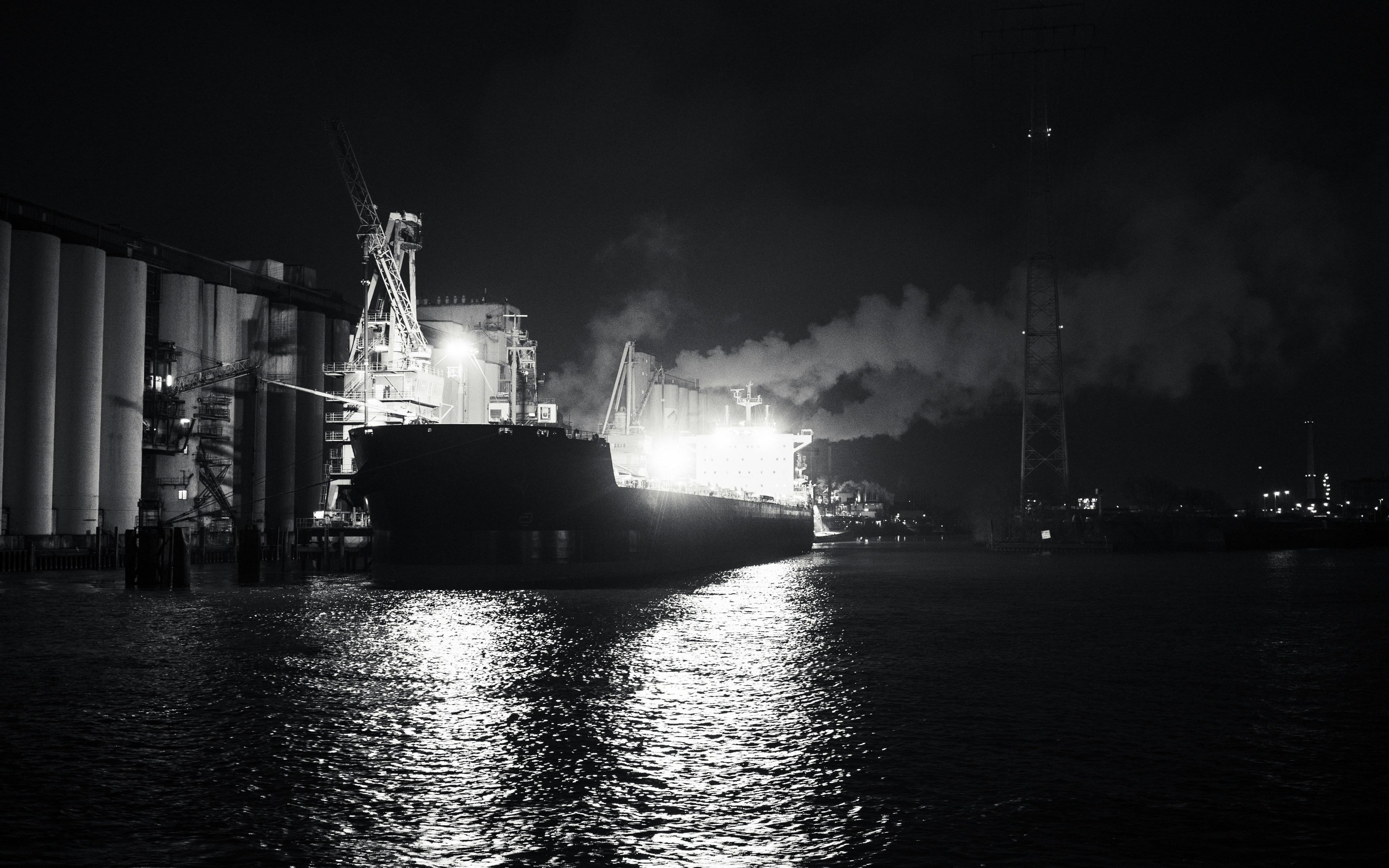 Vessel berthed at port at night