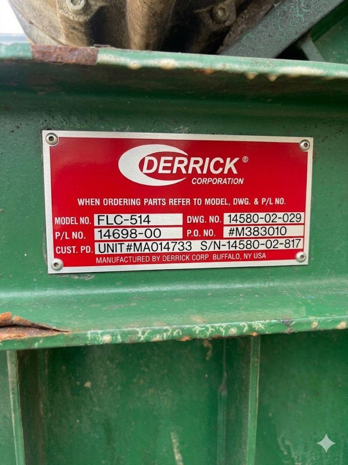 Derrick Corporation FLC-514 nameplate