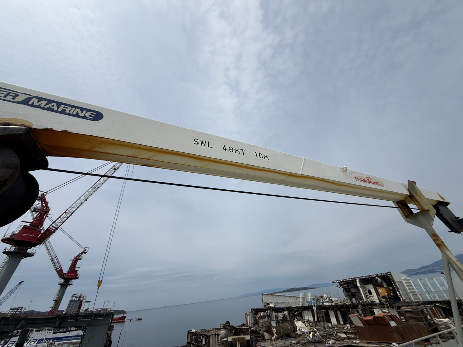 Palfinger Marine boom showing SWL 4.8MT 10M markings and CranePower logo