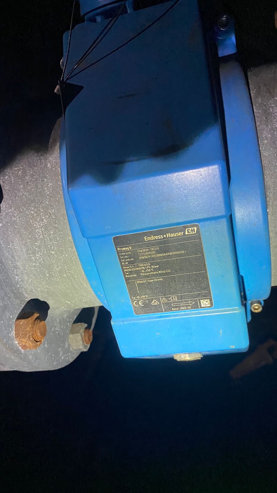 Endress+Hauser Promag W flowmeter nameplate